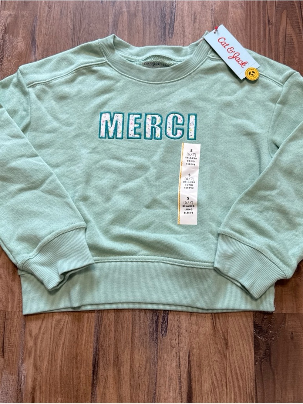 Cat & Jack Mint Green "MERCI" Crewneck Sweatshirt